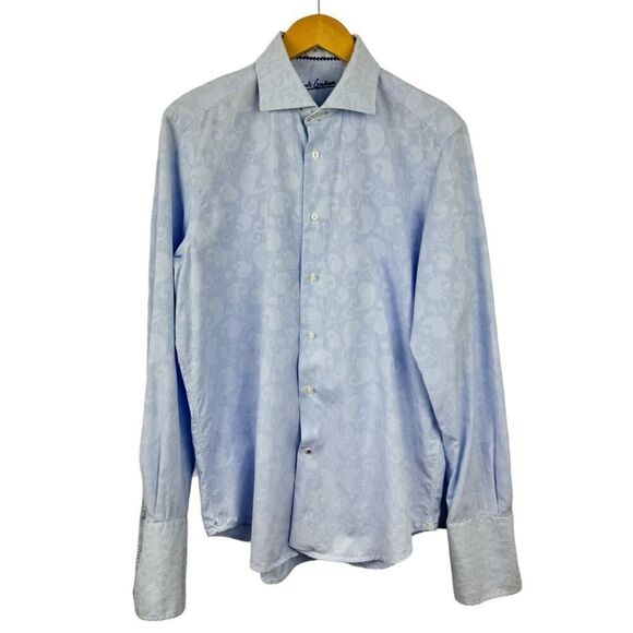 Robert Graham Mens 16  Flip Cuff Dress Shirt Button Down Light Blue Paisley M/L - Picture 1 of 15